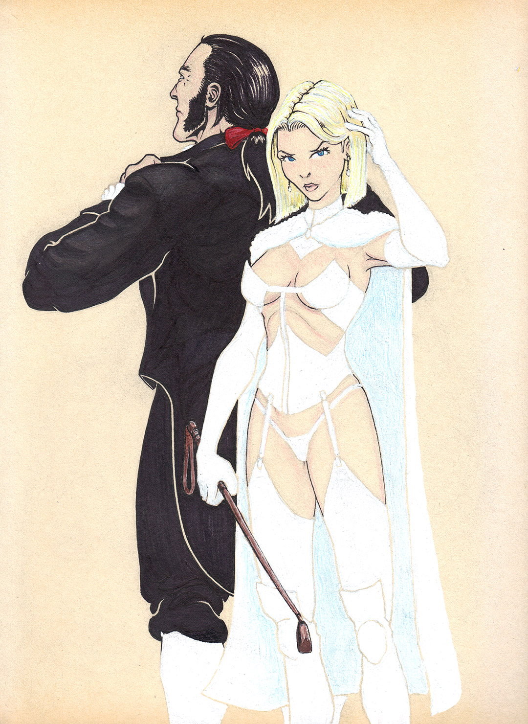 the HellFire Club: Emma Frost and Sebastian Shaw sketch